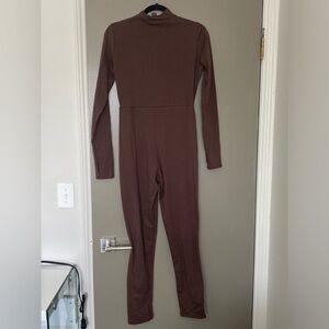 PrettyLittleThing Chocolate Cotton Zip Front Catsuit